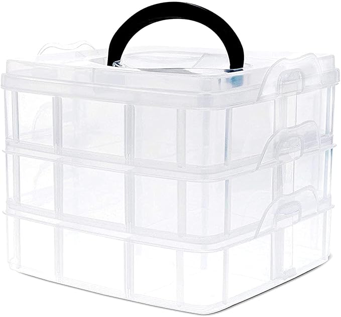 OLMARTT KITCHENWARE 3 Layers 18 Grid Plastic Transparent Jewelry/Makeup/Cosmetic Storage Box Portable Jewelry Box Accessories for Earrings Ring (Transparent)