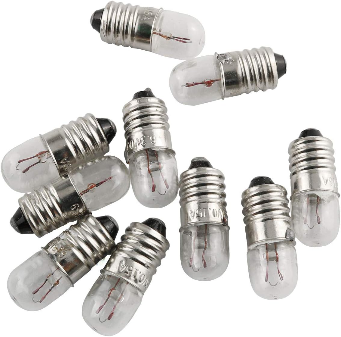 E-outstanding 10pcs E10 Mini Light Bulbs Experiment Screw Base Indicator Light Incandescent Bulb, 6.3V 0.15A