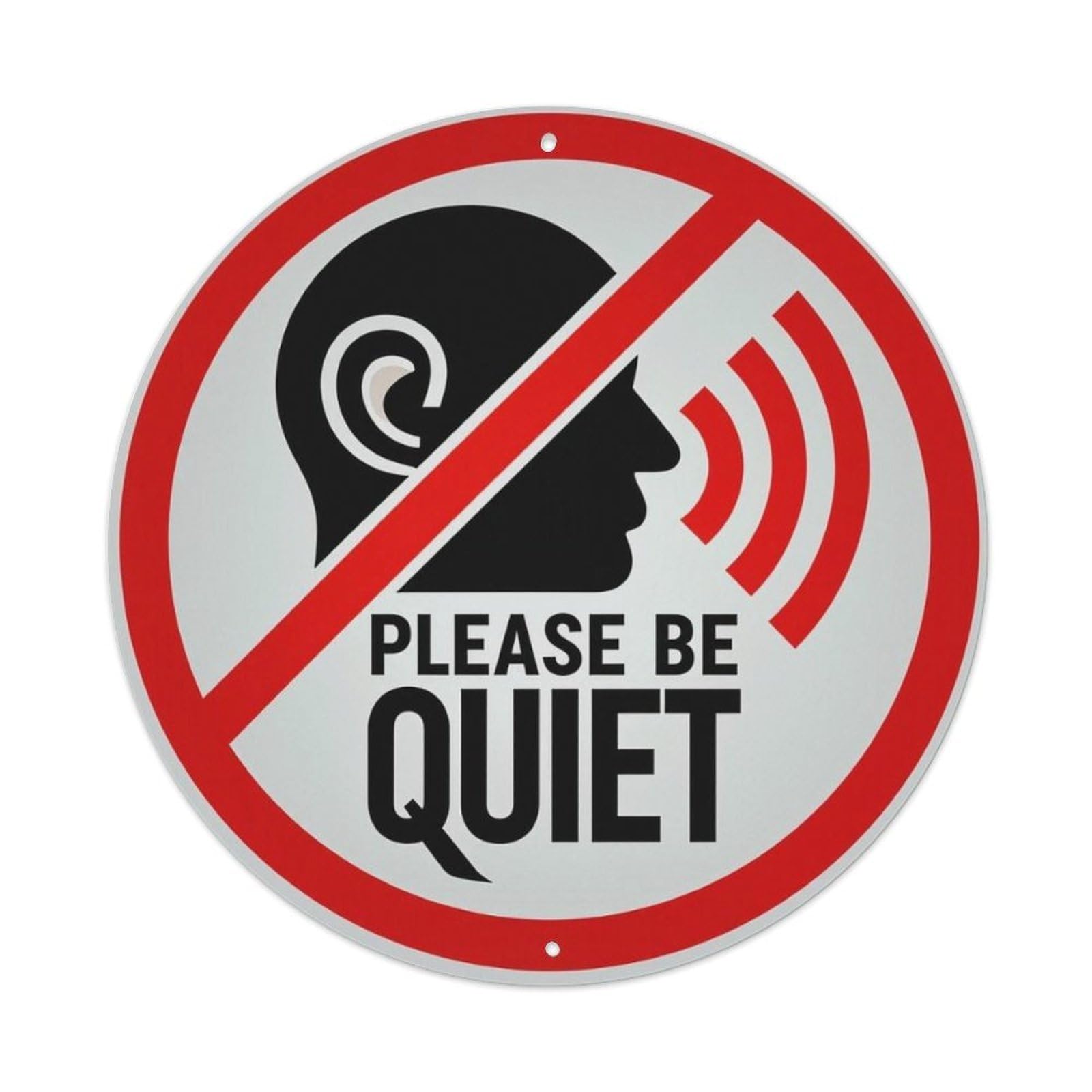 Please Be Quiet No Talking Warning Round Sign Vintage Aluminium Metal Sign, Retro Wall Decor for Home, Bar, Garage & Farmhouse 20x20cm