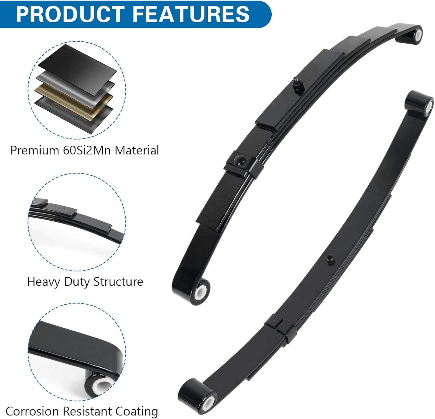 2 Pack Trailer Leaf Spring, 4-Leaf Double-Eye Spring for 4,000-lb Trailer Axles - 26" Long