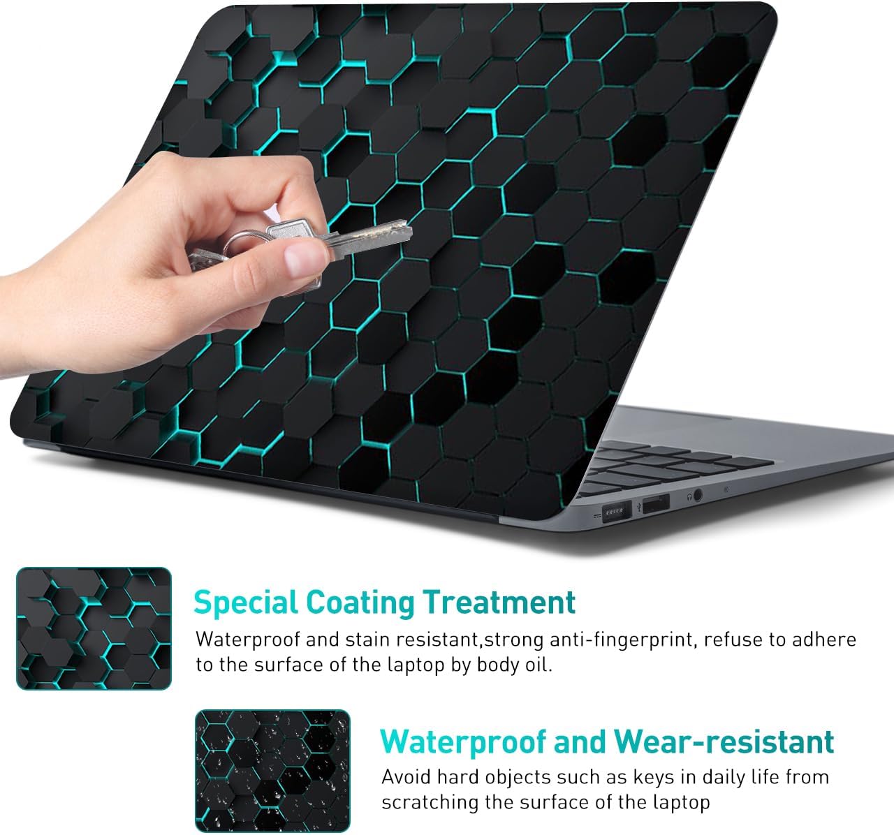 12.1-15.6 Inch Laptop Skin Decal, Universal Reusable Vinyl Laptop Cover Sticker, Waterproof Art Decal Protector in Black Honeycomb