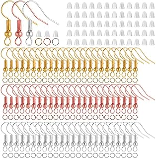 Yolev 450PCS Earring Hooks Kit, Silver/Gold/Rose Gold Hypoallergenic Earring Jewelry Making kit, Includes 150pcs Earring Hooks, 150pcs Clear Earring Backs, 150pcs Jump Rings Earring Making Supplies