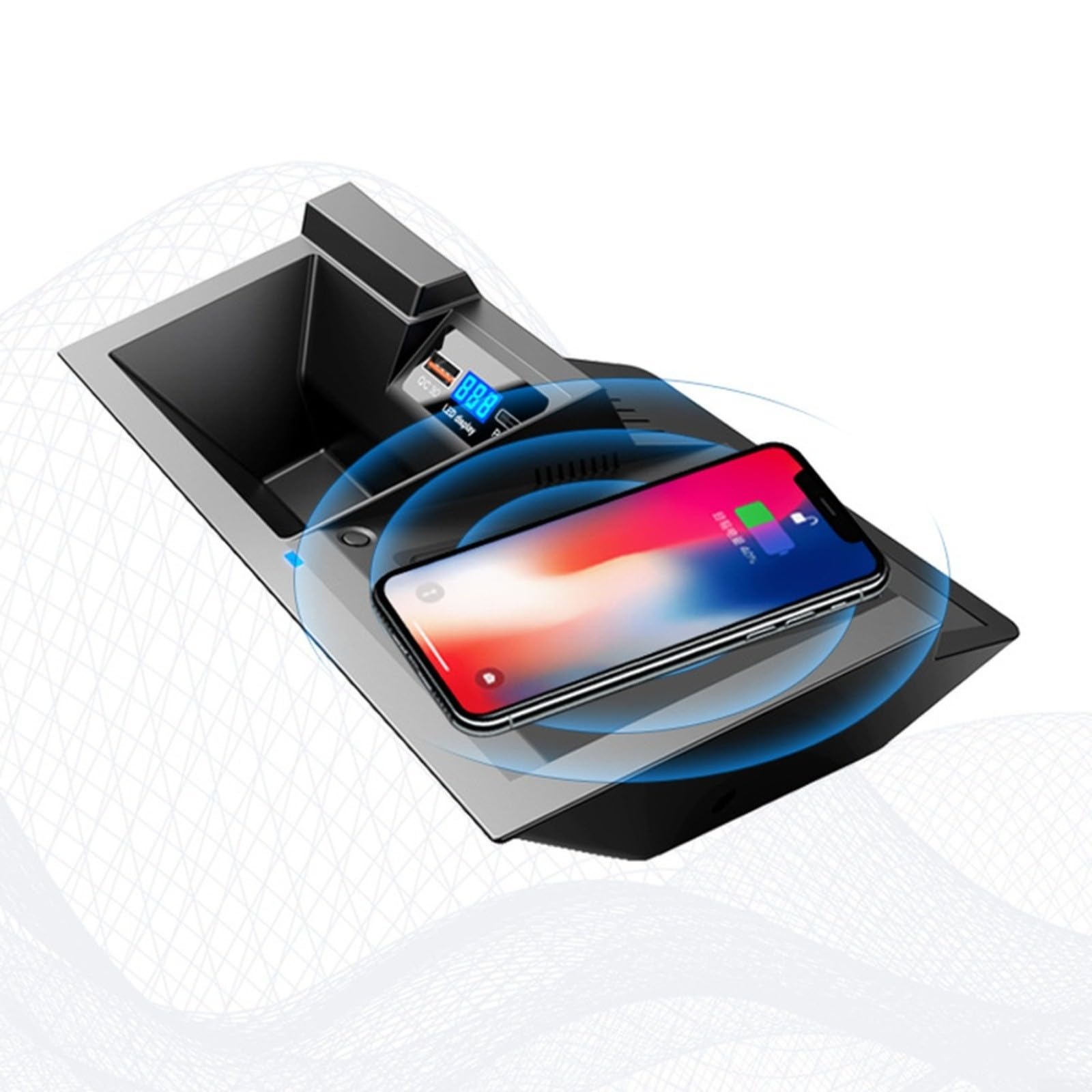 Stazione di ricarica induttiva 15W Caricatore rapido per Mazda per | Fits 2018-2024, display digitale LED, stato in tempo reale, nero ABS robusto, console centrale