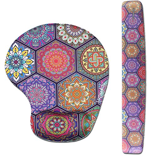 Lizimandu Memory Foam Non Slip Mouse Pad Wrist Rest for Office, Computer, Laptop & Mac - Durable & Comfortable & Lightweight for Easy Typing & Pain Relief-Ergonomic Support (Hexagon Bohemia)