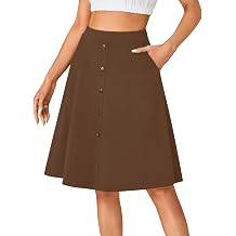 LYANER Women's Stretchy High Waist A-Line Midi Skirt Flared Vintage Casual Skirts with Pockets
