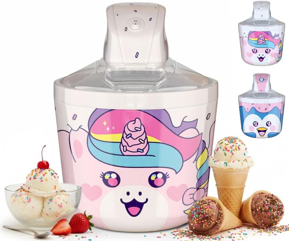 Ice Cream Maker Machine for Kids - 1.2 Quart Unicorn Electric Ice Cream Maker, Perfect Countertop Machine for Homemade Ice Cream, Soft Serve, Sherbet, Gelato, Frozen Yogurt - Fun and Easy for Family