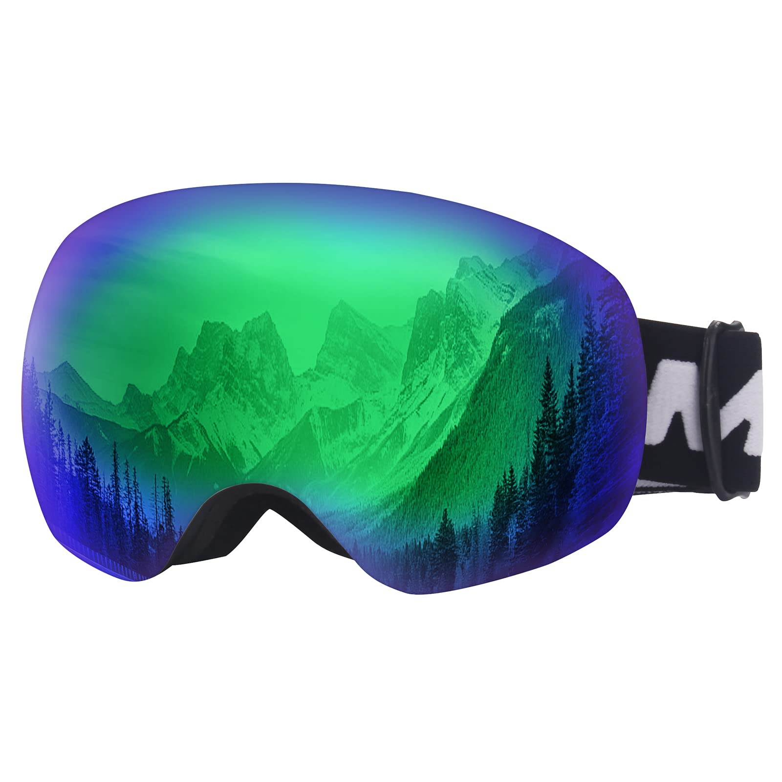 SKYWAY Ski Goggles,OTG Snow Snowboard Goggles for Men Women Snowmobile Skiing Skating SS6002 (Black Frame/Green Lens)