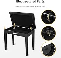 Vista 5 de Donner Banco de piano con almacenamiento, banco de teclado de madera maciza, taburete silla asiento estantería de piano con almohadilla de esponjas