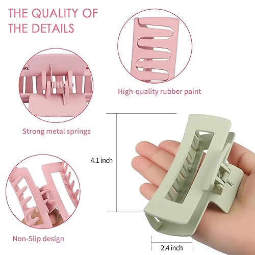 Miniatura 64 de Pinzas grandes para el cabello de 4 pulgadas, 6 clips cuadrados grandes para cabello grueso, accesorios rectangulares antideslizantes