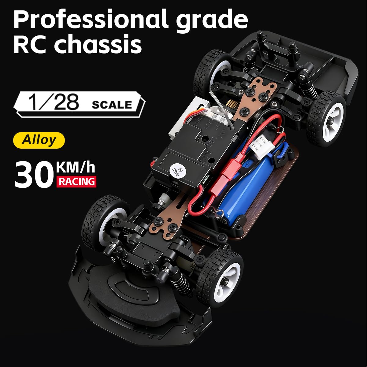 Auto da rally radiocomandata, scala 1:28, 2,4 GHz, 4WD, auto da corsa RC ad alta velocità (30 km/h), con illuminazione a LED, giroscopio e sospensione singola (bianco)