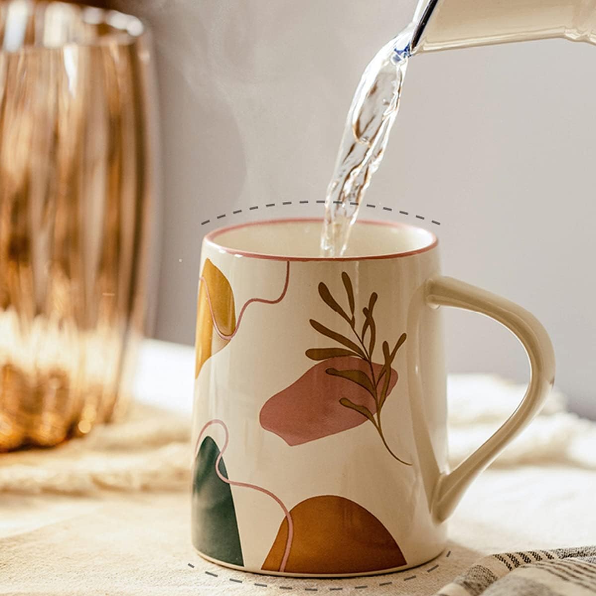 Tazas de café de cerámica, taza de cerámica, taza de café, taza for parejas con asa y tapa, gran regalo for amigos, familiares, amantes, se puede utilizar en casa, oficina, cafetería, 14,1 oz, 1 pieza