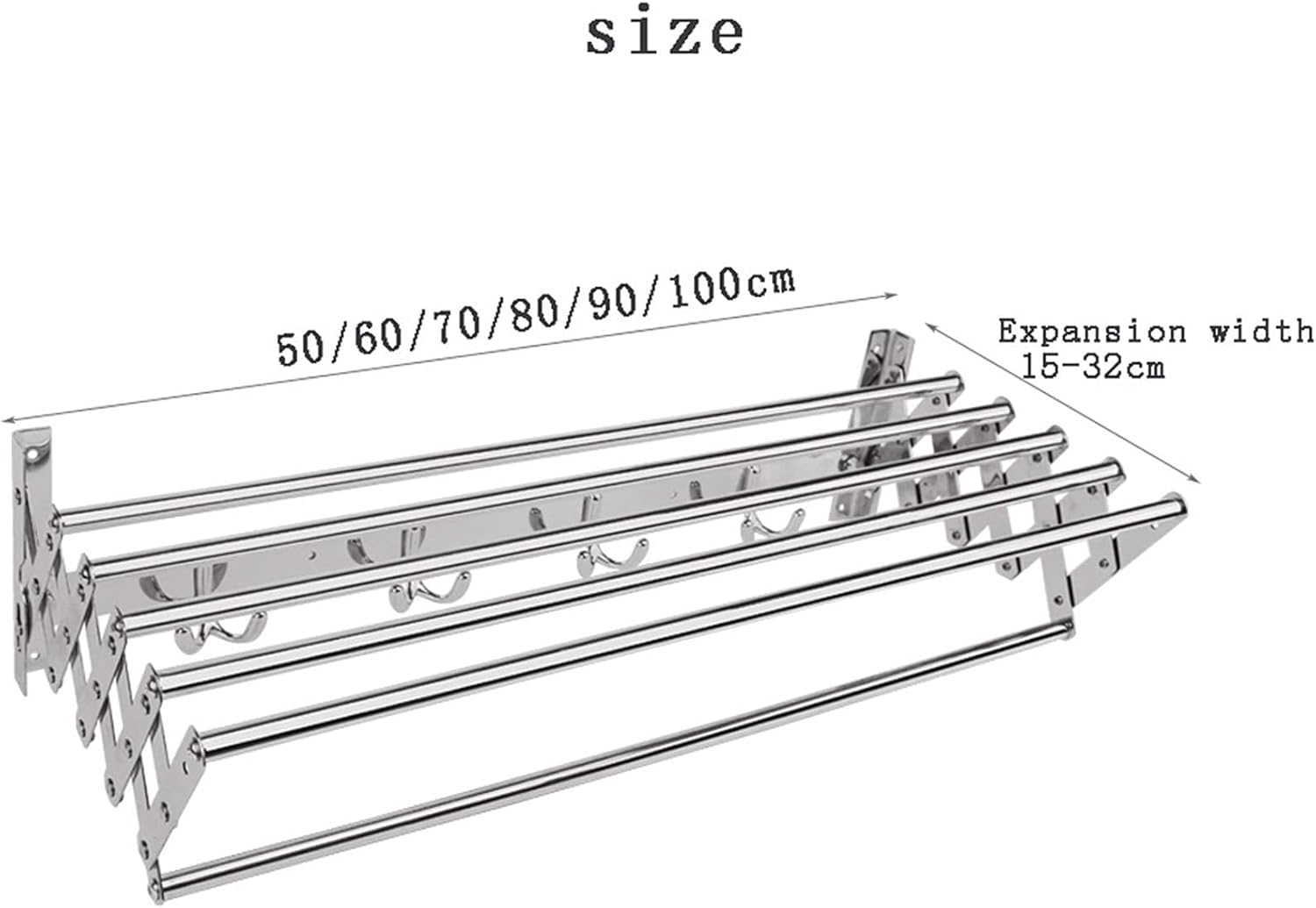 Clothes Horse - Drying Rack with 7 Rods for Hanging Wall Mounted Extendable Dryer Laundry Airer Towel Dry Racks Fashionable,