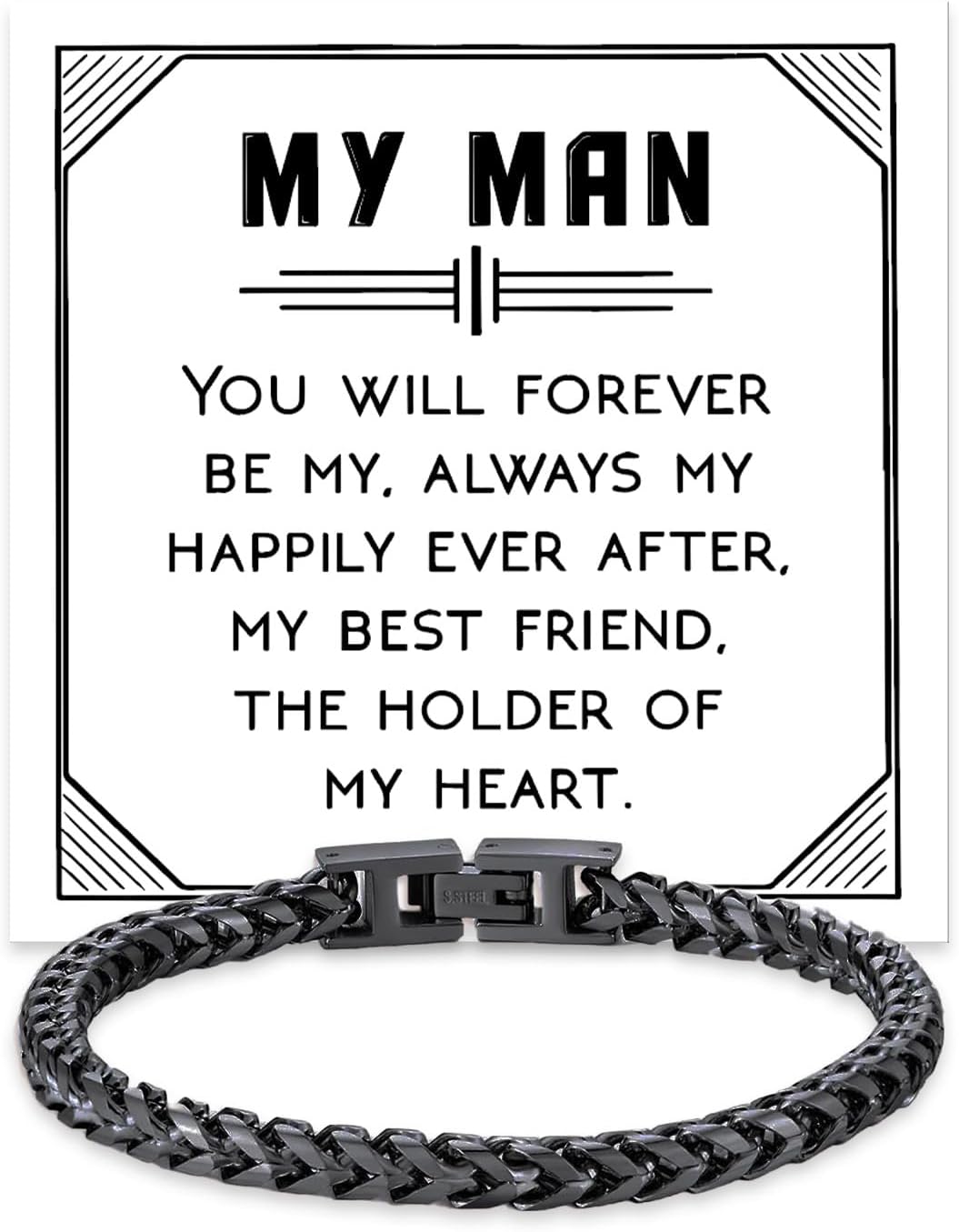 To My Man Bracelet Stainless Steel Franco Chain Bracelets Durable and Adjustable Cuban Link Bracelet inspirational gifts bracelets birthday gifts for husband boyfriend