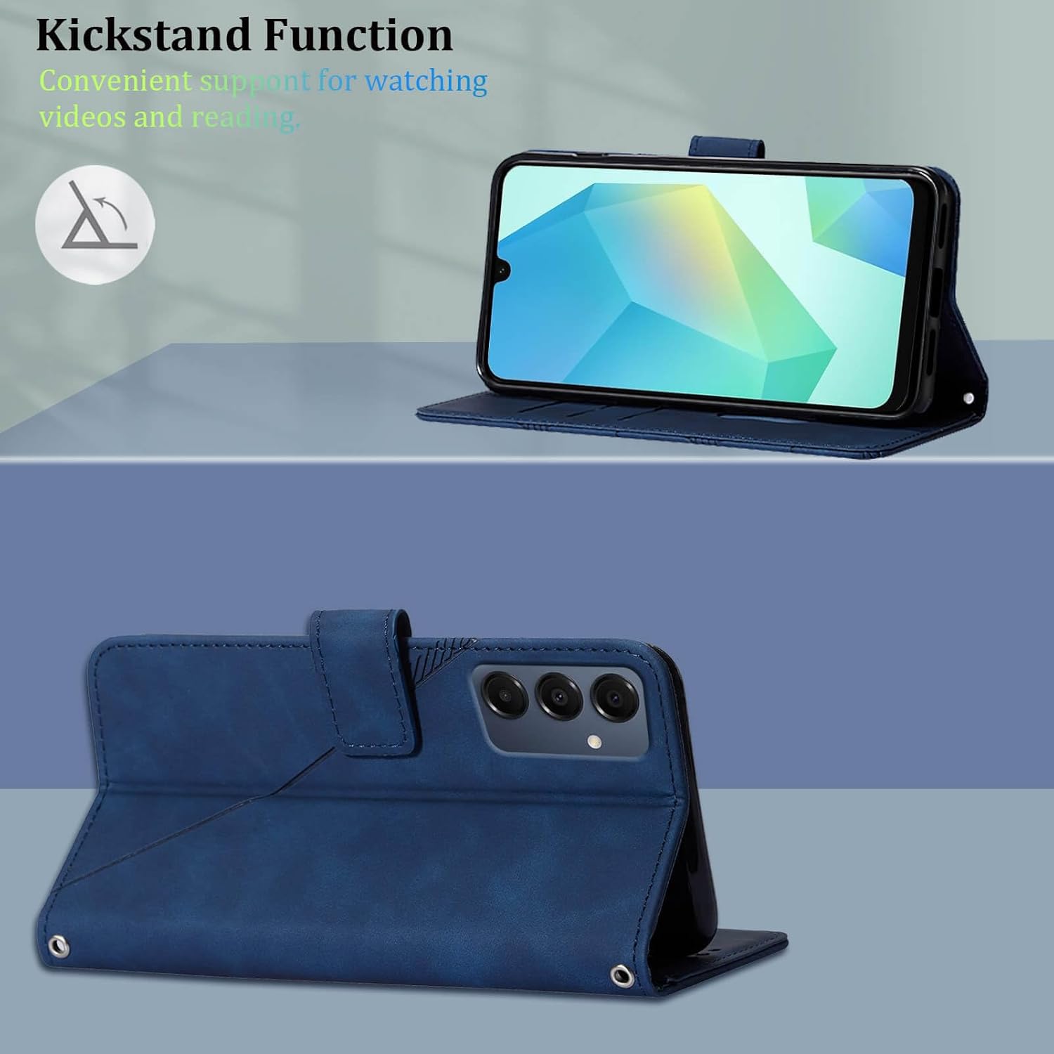 for Samsung A16 5G Case Wallet,Card Holder Slots Wrist Strap TPU Interior Protective Phone,Stand PU Leather Folio Flip Cases Cover for Galaxy A16 (Blue) - Image 4