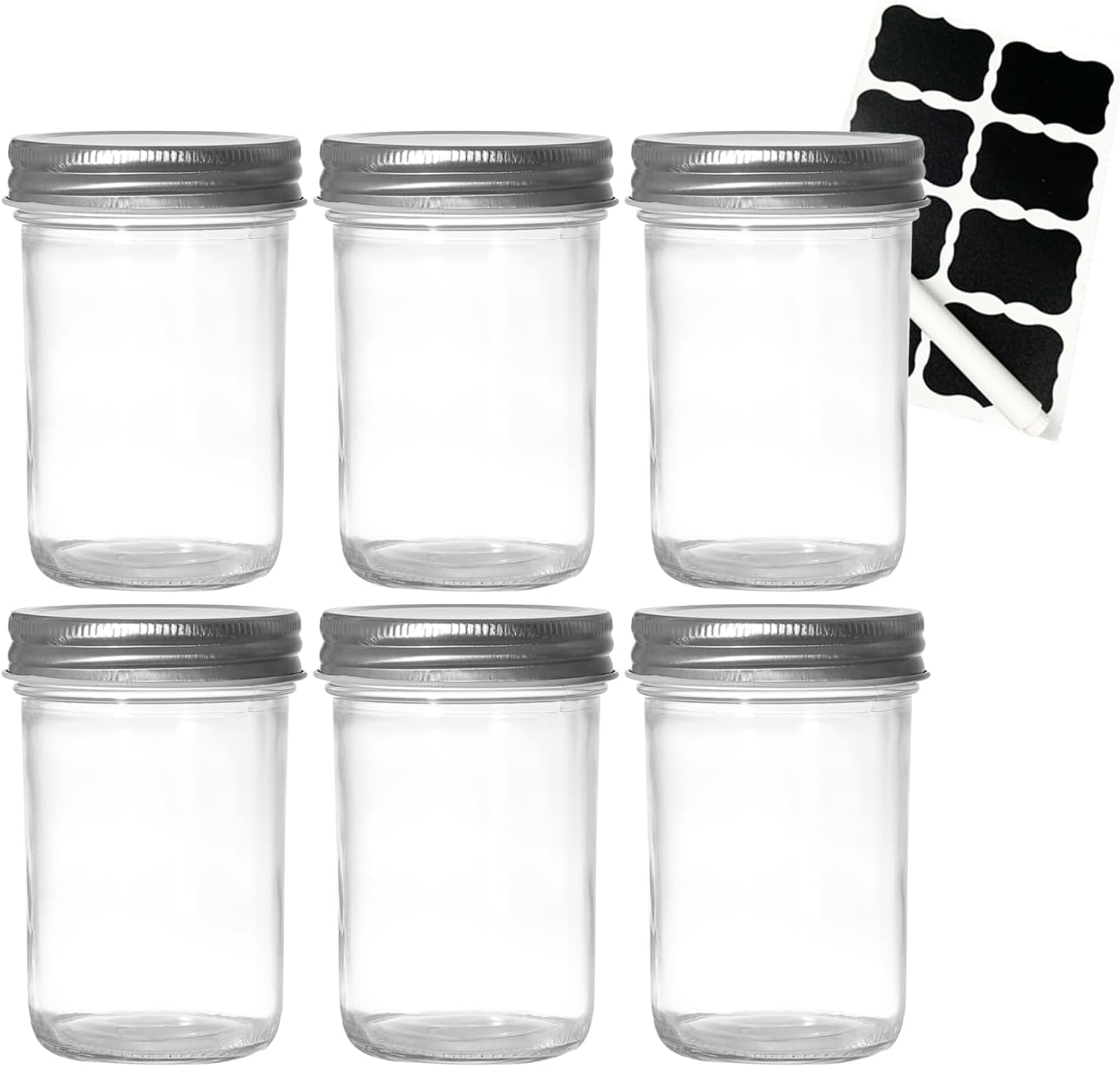 Yumzxin Clear-8Oz-6P 6 Pack Mason Jars 8 Oz (240Ml) With Regular Lids - Wide Mouth Clear Glass Canning Jars For Pickling, Fermenting, Jam, Overnight Oats, Food Storage & Diy Crafts