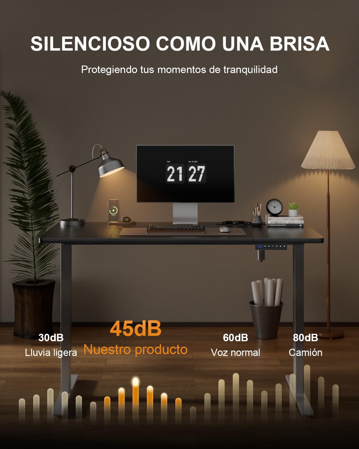 HLFURNIEU Escritorio Elevable Electrico 120 x 60 cm, Mesa Escritorio Elevable con Enchufes & Puertos USB, Mesa Regulable en Altura con 3 Control de Memoria, Standing Desk Negro