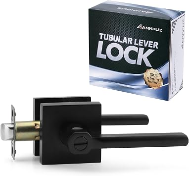 Privacy Lever Door Handle Without Key,Square Easy to Open Keyless Locking Lever Set for Bedroom Bathroom, Reversible for Left Right Interior Doors Heavy Duty Privacy, Matte Black