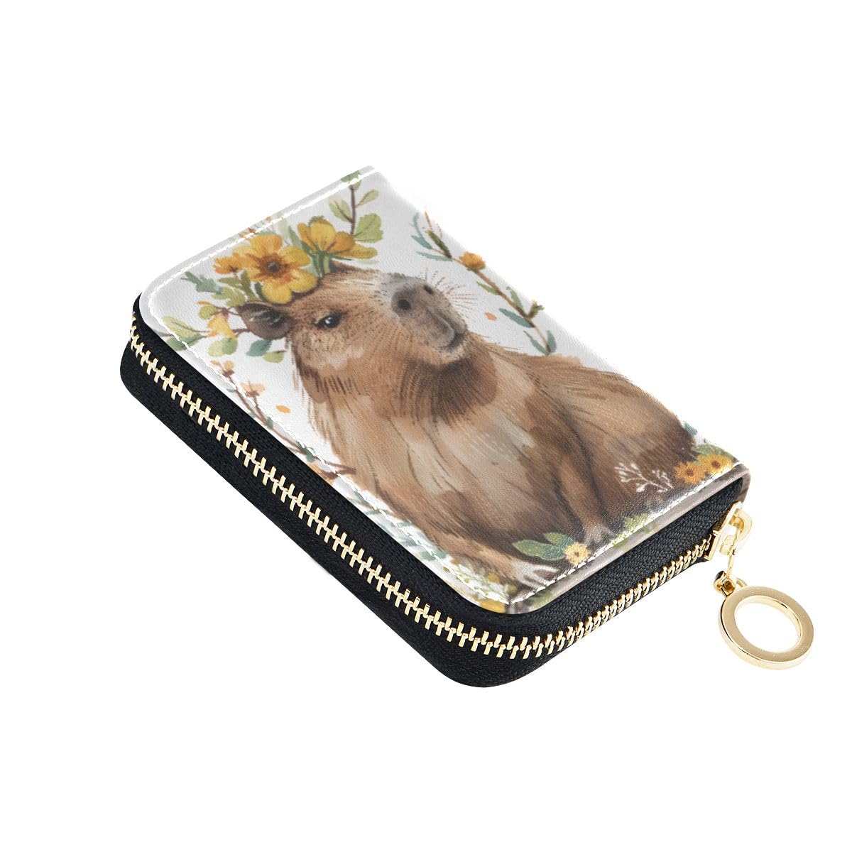 Bolaz Credit Card Holder Wallet RFID Blocking Zipper Card Cases Cute Capybara Leather Slim Small for Women Men