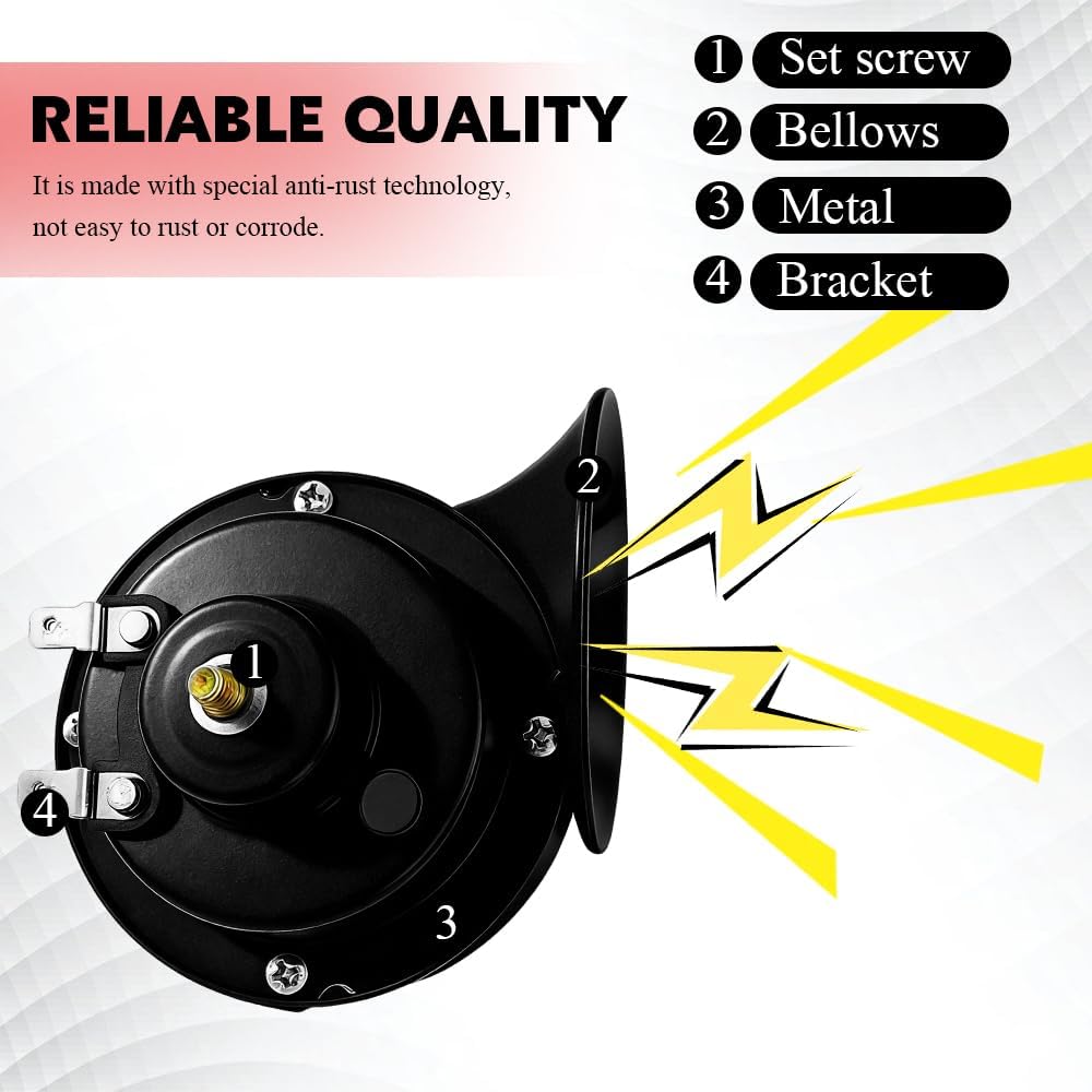 2PCS 300DB Super Loud Car Horn, 12V Waterproof Air Horn Replacement Kit, Car Air Electric Snail Double Horn, Universal Auto Accessories Durable High Tone Car Horns Kit for Car, Truck, Boat (Black)