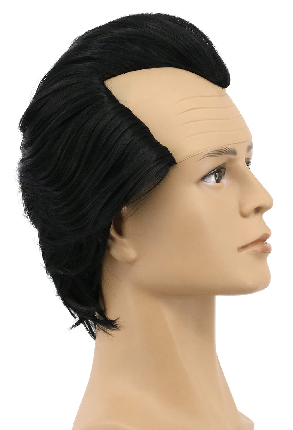Yuehong Men Short Black Curly Wig Bald Wig Receding Hairline Wig Heat Resistant Synthetic Fibers Durable Hair for Halloween Party Cosplay Costume - Image 2