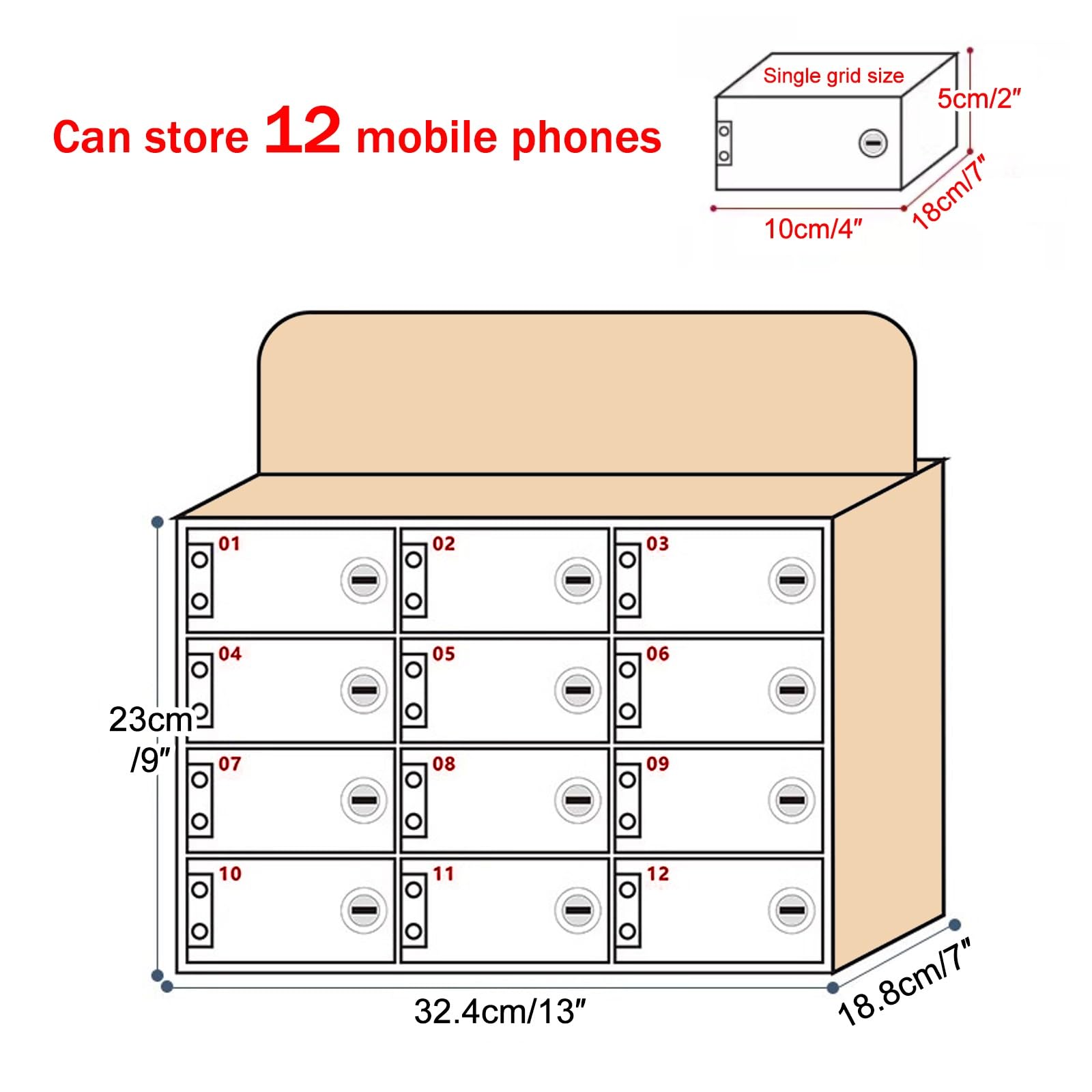 Armoire de rangement en bois pour téléphones portables, organiseur de bureau pour école et conférence Solution de rangement compacte (6 compartiments)