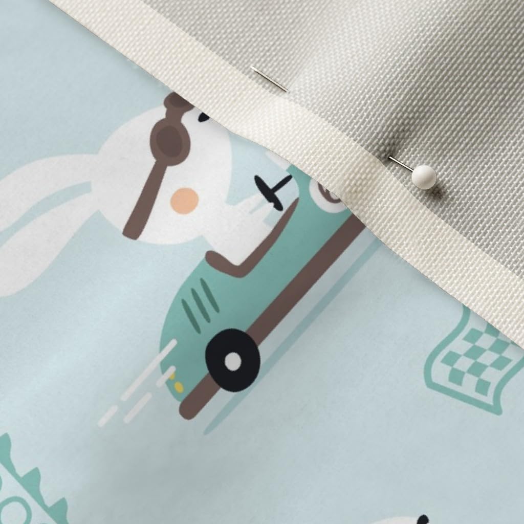 Spoonflower Fabric - Bunny Race Racing Retro Boys Cars Printed on Upholstery Velvet Fabric Fat Quarter - Upholstery Home Decor Bottomweight Apparel