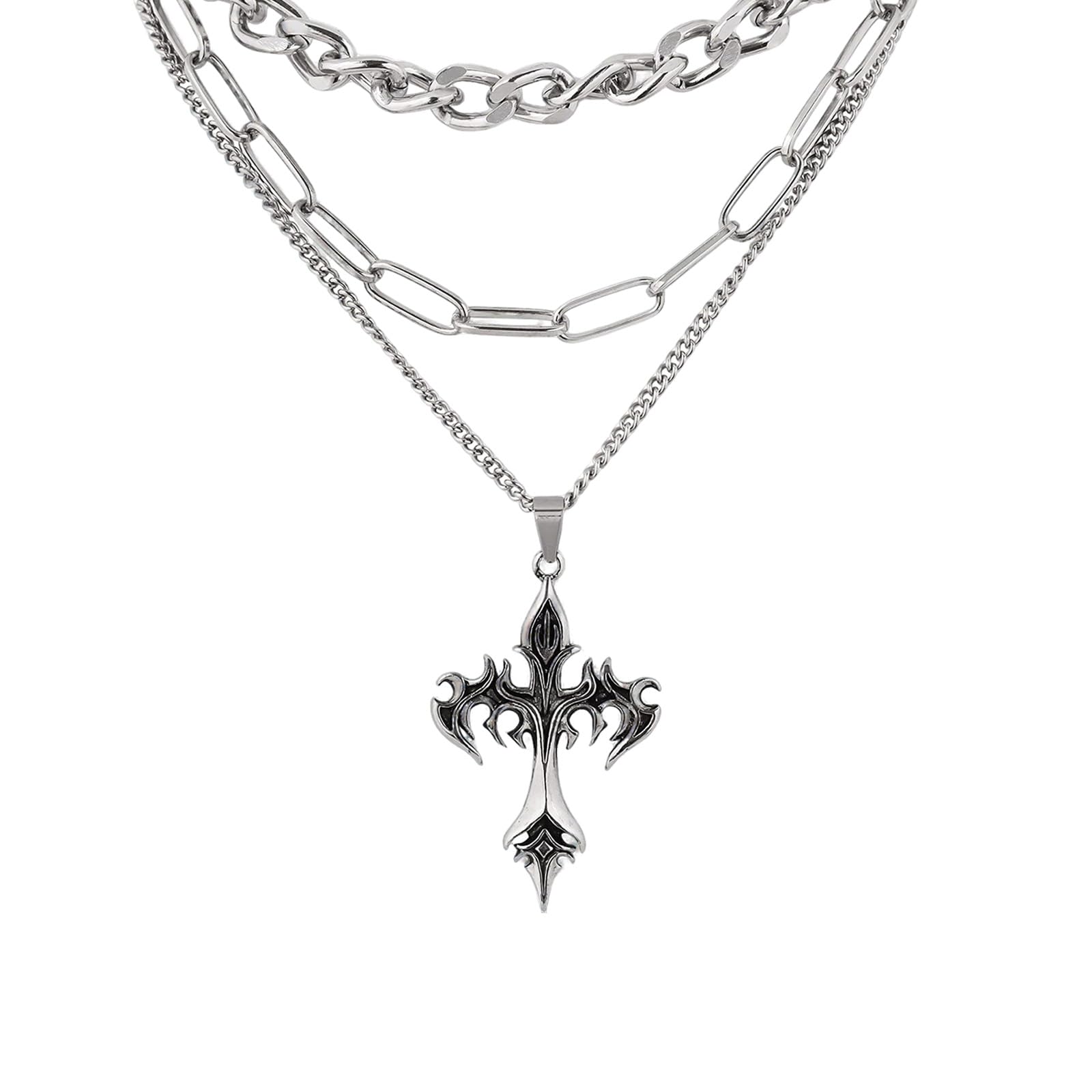 Cross Necklace, Gothic Jewellery Layered Chain, Alternative Fashion Accessory for Daily Wear and Special Events, Alloy Material Construction-image-23