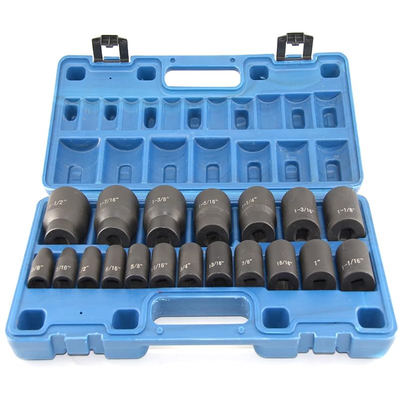 Jogo de Soquetes de Impacto MacWork com 19 Peças, Encaixe de 12,7 mm (1/2 pol.), Sextavado de 6 Pontos, SAE, 3/8 a 1-1/2 pol.