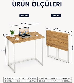 Worker Katlanır Çalışma Masası Katlanabilir Mutfak Masası Yemek Masası Bilgisayar Masası Laptop Masası, Beyaz - Çam