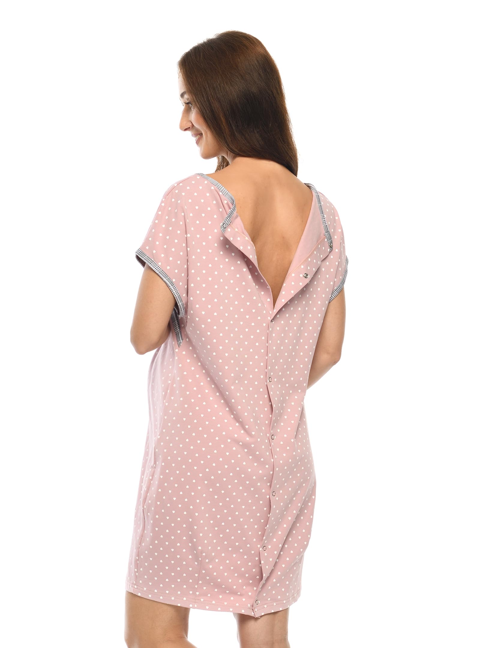 MijaCulture 3 in 1 - Camicia da notte per allattamento 4123 (XL/EU42, rosa/con cuori)