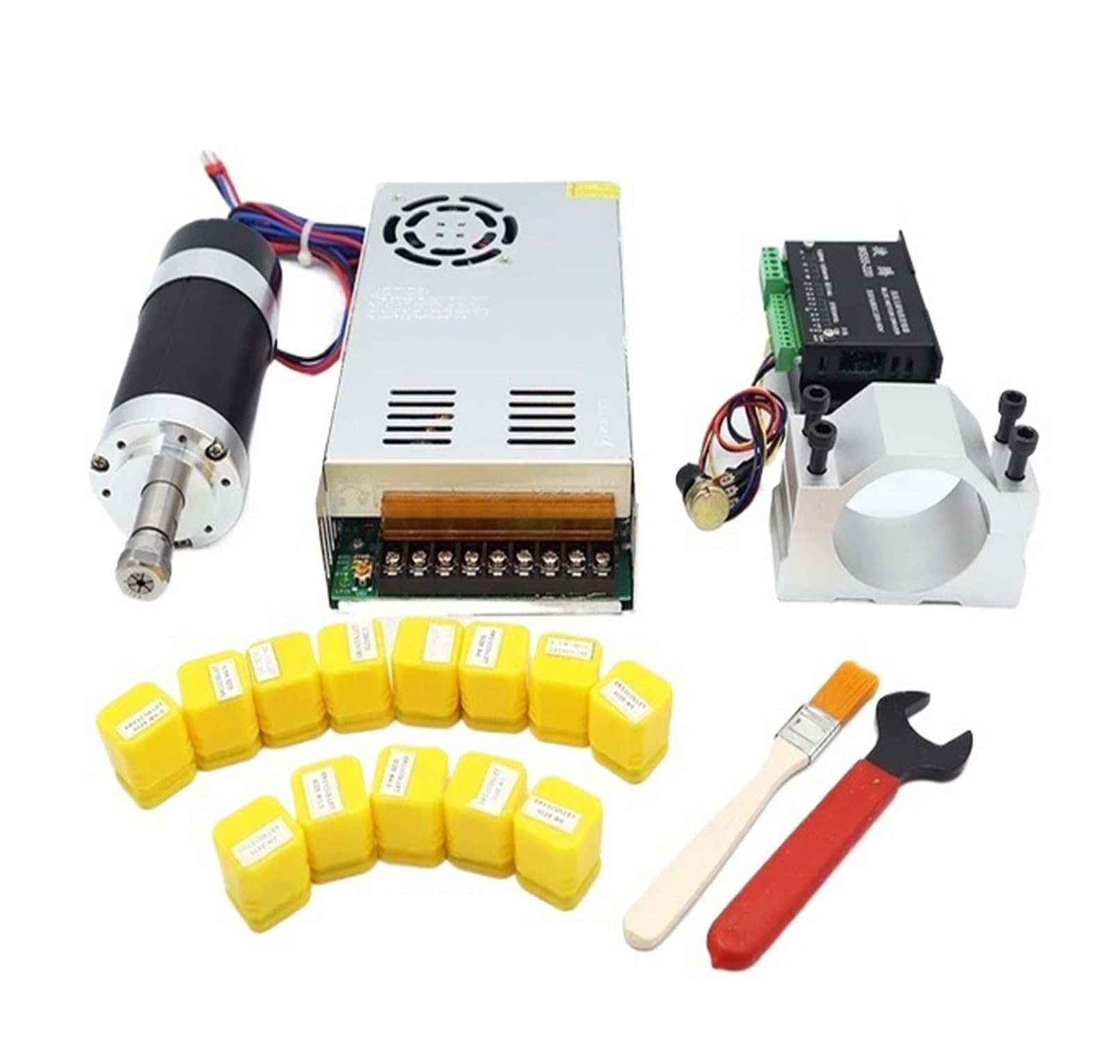 500W Air-Cooled Spindle Kit - ER11/ER16 48V 12000RPM with Power Supply for Engraving(500W Set 7,ER11)
