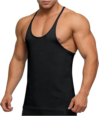 Zeiyignr Mens Gym Workout Tank Tops Y-Back Muscle Tee Stringer Bodybuilding Sleeveless T-Shirts Summer Athletic Tank Top