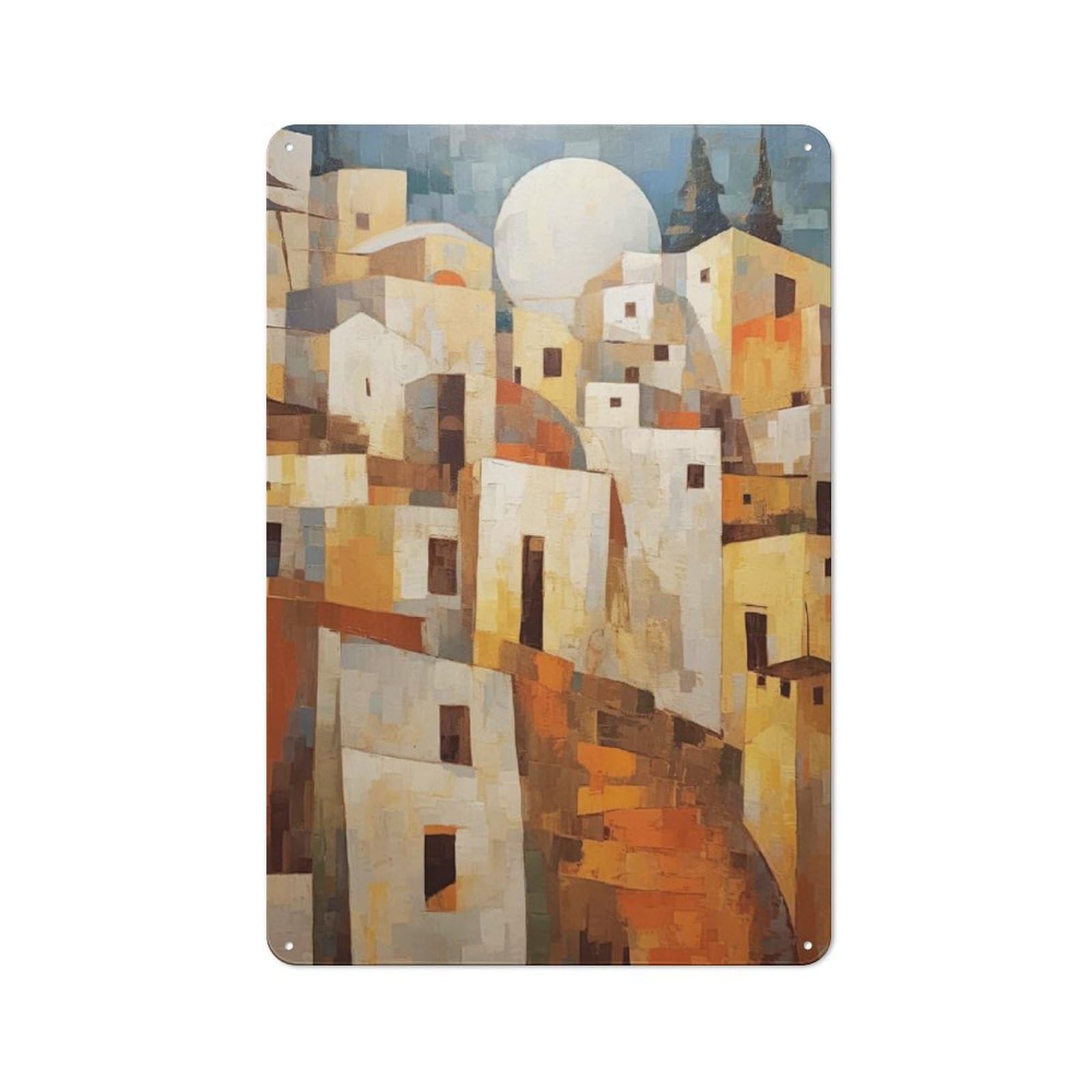 Greece Pastel Country Metal Wall Decor 30x20cm, Tin Wall Plaque for Cottage, Kitchen, Hallway Or Breakfast Nook