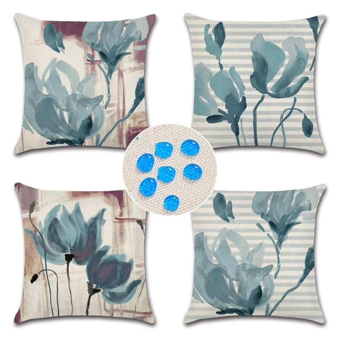 Housse de Coussin Imperméable 55x55cm/22x22in Fleurs rétro,Décoratif Housse Coussin Lin Salon Extérieur Coussin Respirant Taie d'oreiller pour Canapé Extérieur Jardin Salon Canapé Ferme décor ZC-856