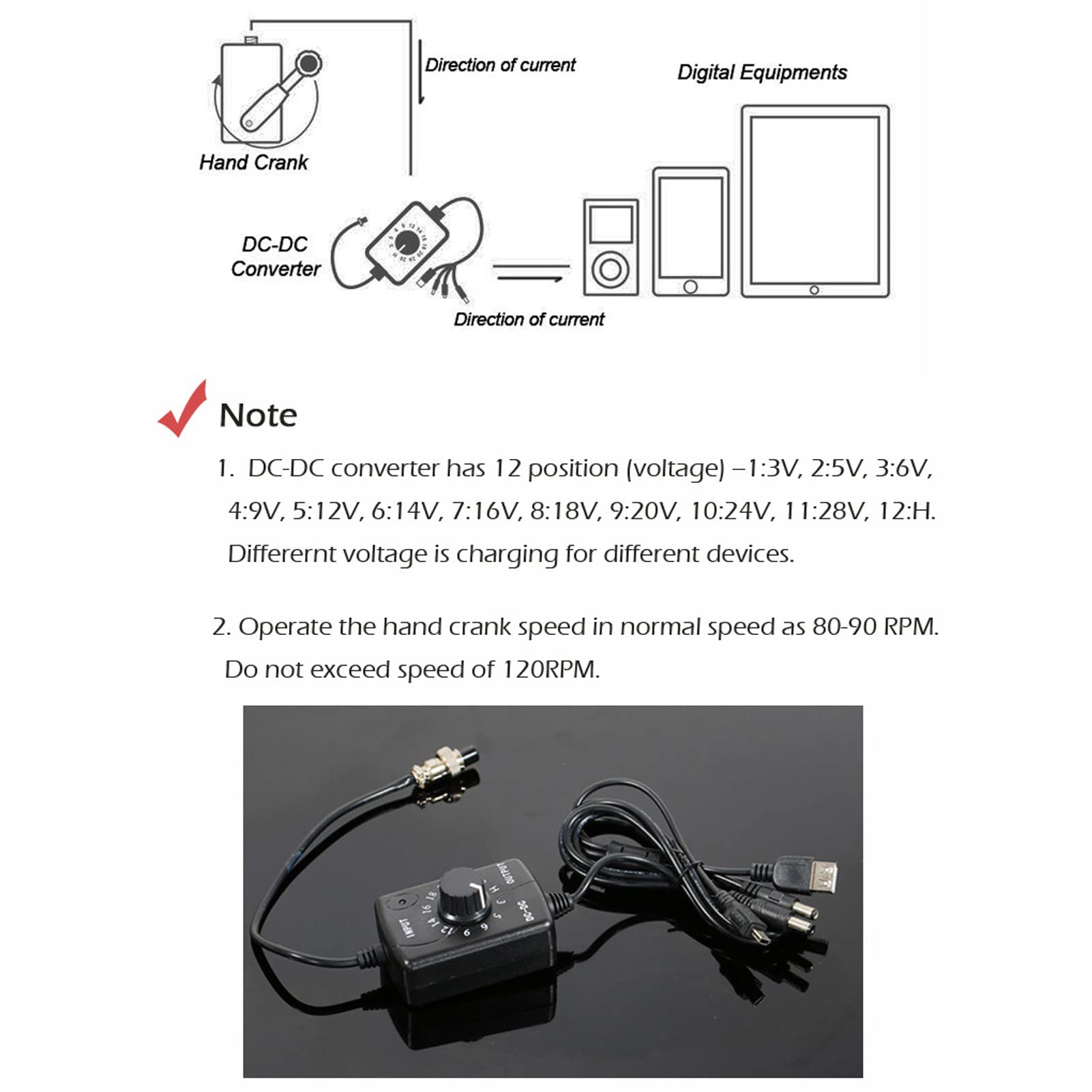 Marhynchus Generatore a Manovella da 30 W Alimentatore Manuale di Emergenza Portatile Antiurto per la Ricarica del Cellulare Portatile Campeggio All'aperto