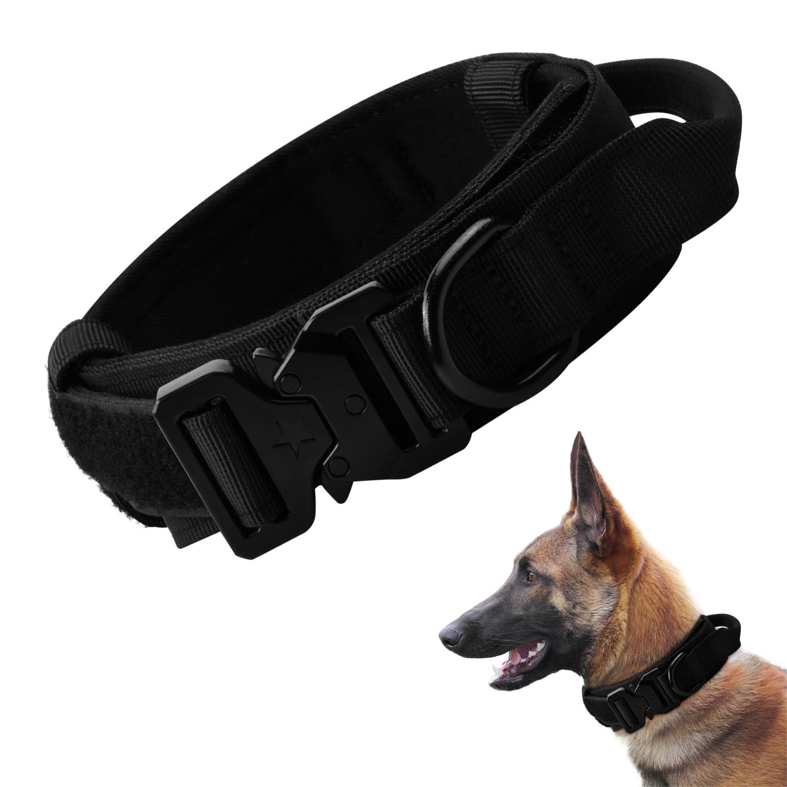 Collar para Perros, Collar Perro Acolchado Ajustable, Collar Táctico para Perros con Hebilla de Metal, Collar de Nailon para Perros Medianos y Grandes, Negro, M, 36-48 cm