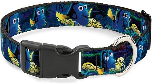 Buckle-Down Collar de clip de plástico Dory PosesSwirls BluesYellows 1 pulgada de ancho Se adapta a cuello de 11-17 pulgadas M