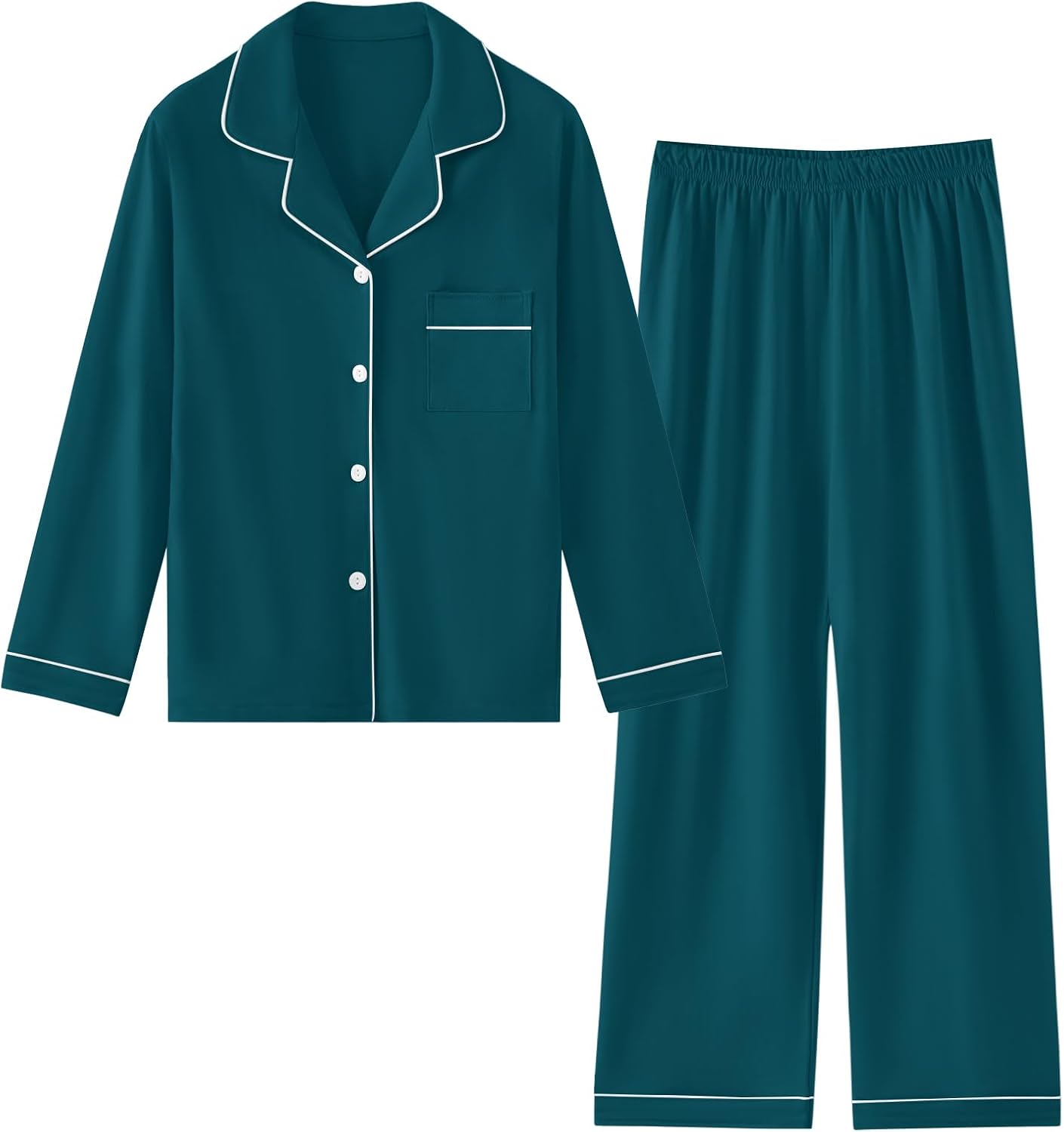 Umeyda Kids 100% Cotton Pajamas Set Big Boys 2 Pcs Pj Long Sleeve Sleepwear Button-Down Cute Nightwear, Dark Green, for Ages 7-8 Years = Tag 140