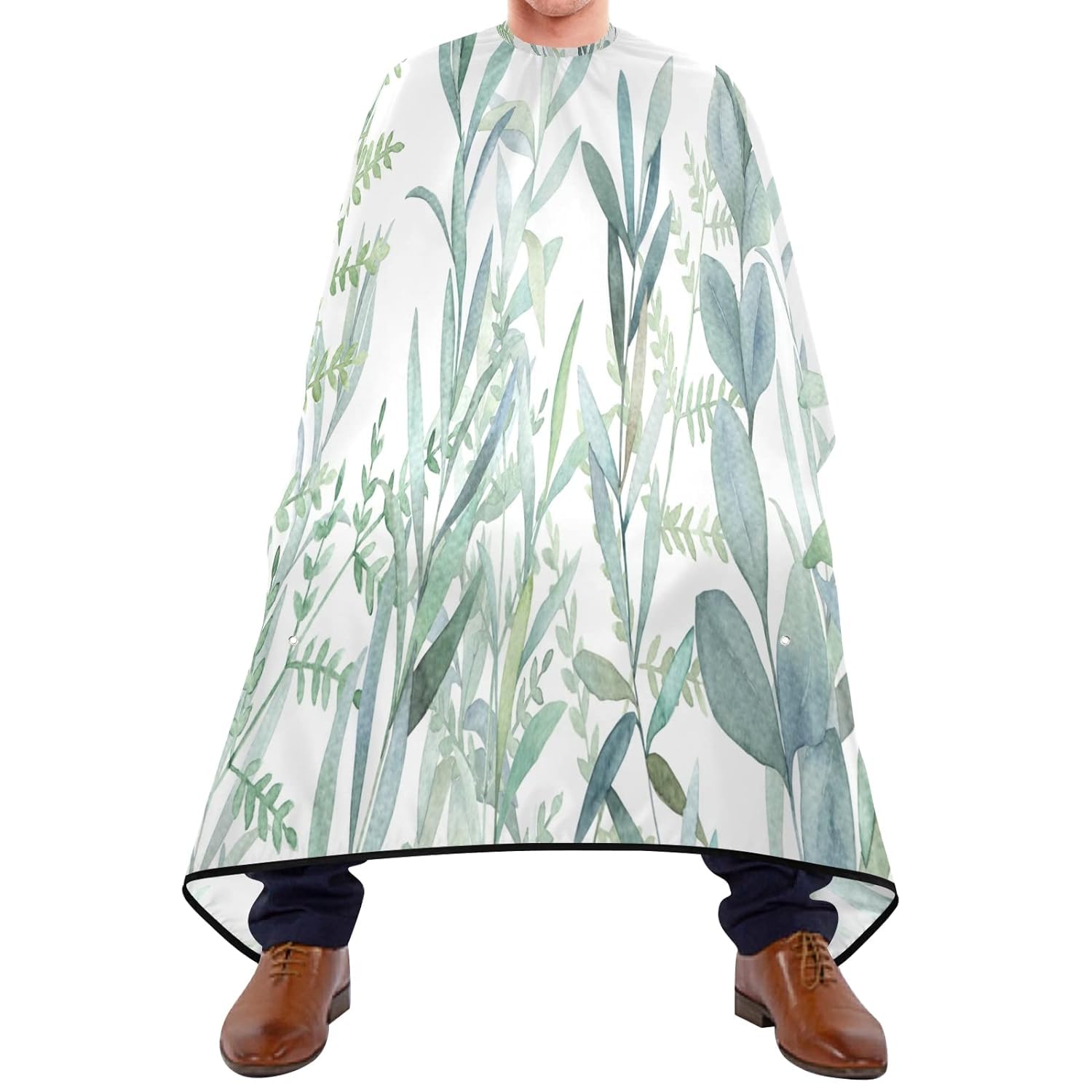 Bata Para Barberías Hierbas Botánicas Verde Azulado Sin Costuras En Flor De Acuarela Blanca Capa De Barbero Niños Barbero Capas Impress Capa Barbero Para Corta El Peluquero Hombre