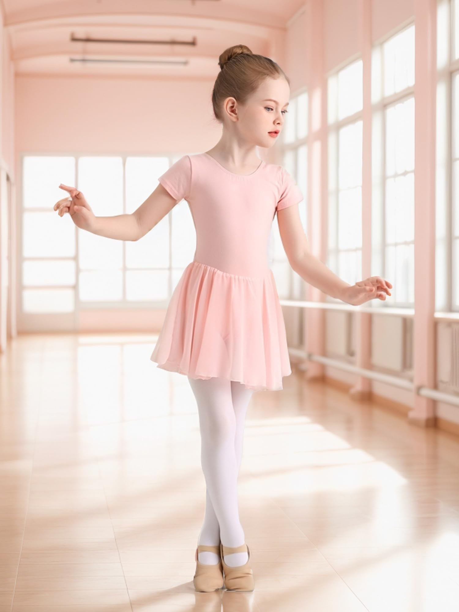 Vestido de Ballet para niña Manga Corta algodón Clásico Ballet Traje de Gimnasia Leotardo con Falda 2-11 AñOs