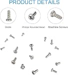 800pcs Tiny Screws for Electronics, M1/M1.2/M1.4/M1.6/M1.7 Very Small Phillips Pan Head Machine Screws, Mini/Micro Screws Assortment Kit for Electronic Repair, Nickel-Plated Carbon Steel