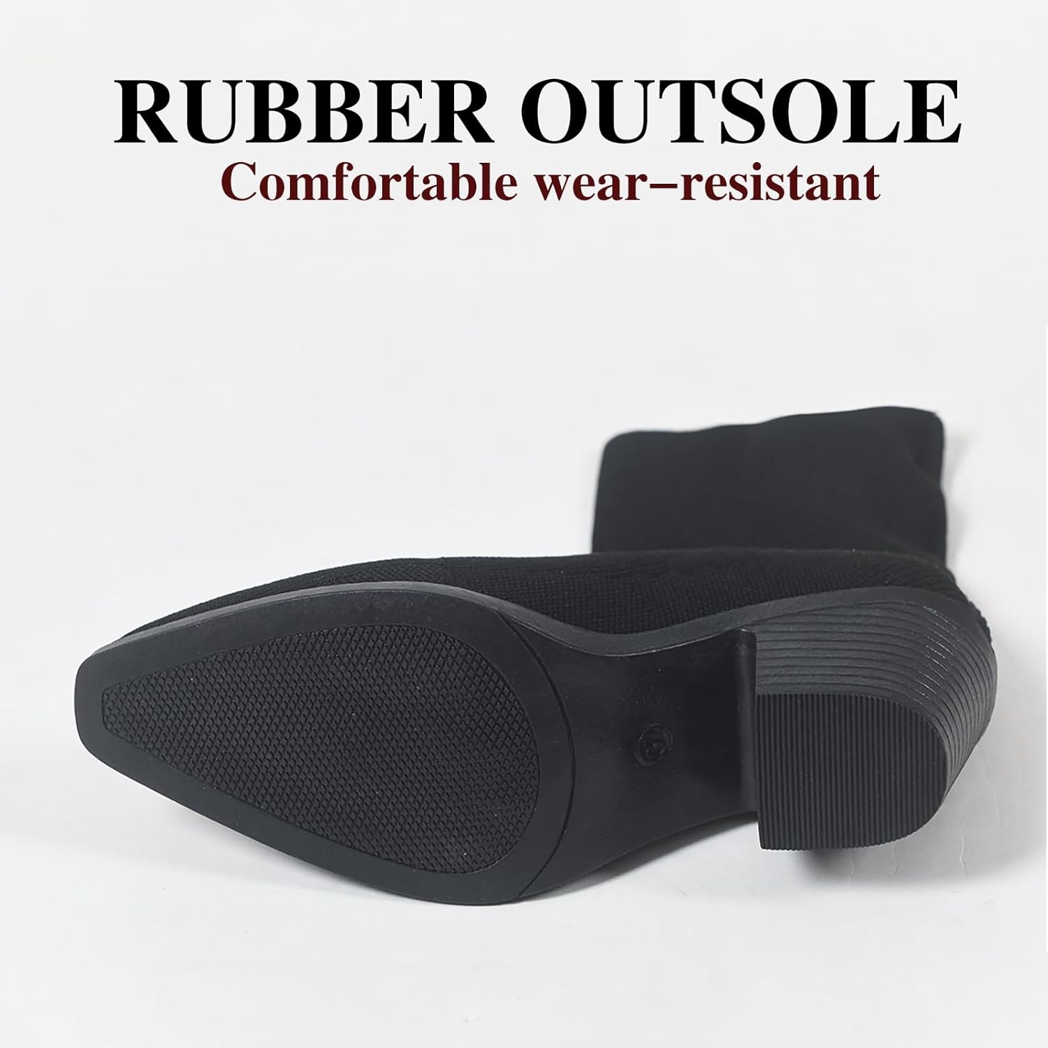 Elastic Sock Boots For Women'S Chunky Heel Stretch Bootie Fashion Knit Almond-Toe Slip On Comfortable Mesh Breathable Block Heel Chelsea Ankle Boots For Fall & Winter