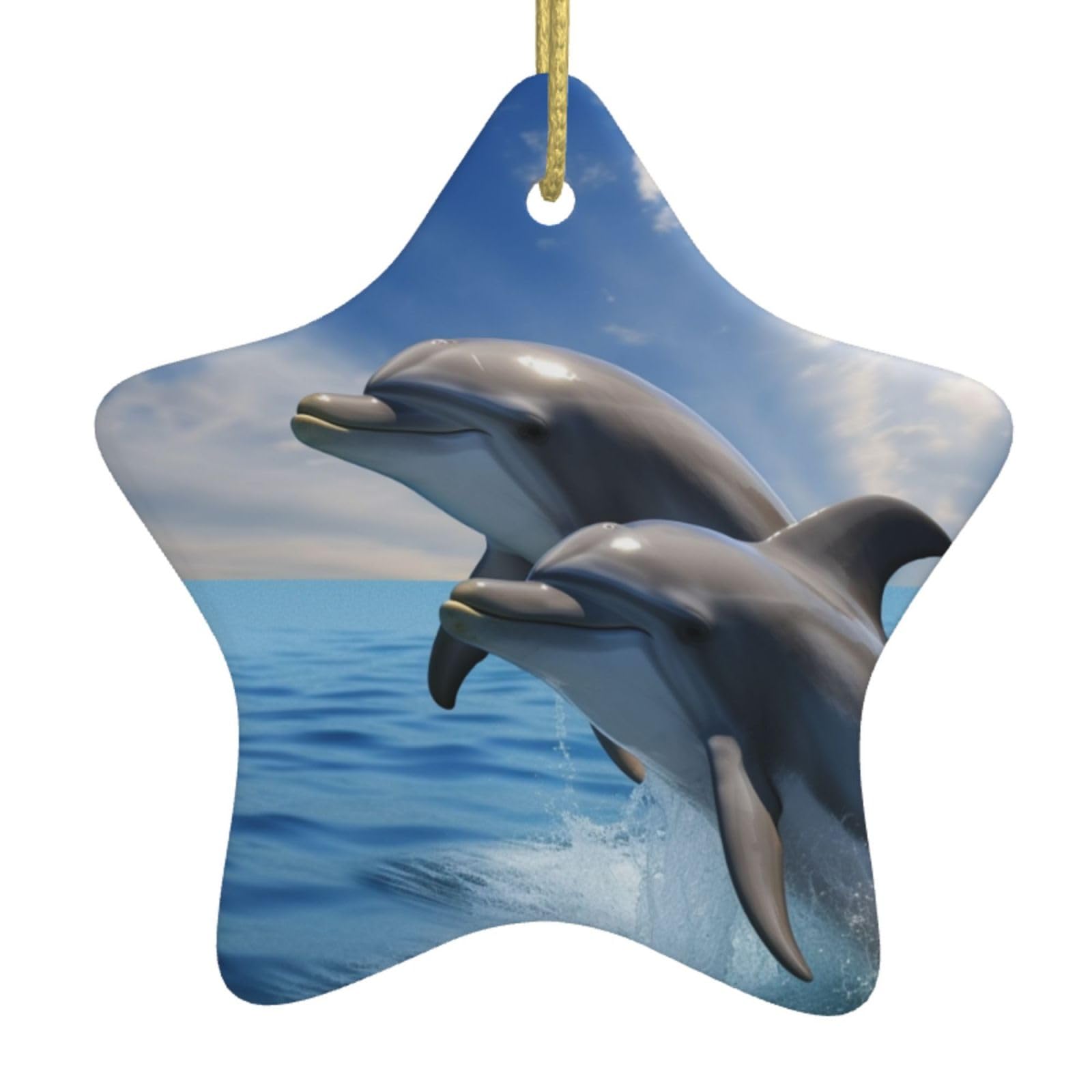 Fodpand Women's White Two Dolphins Christmas Ornaments 2025, Gift Exchange For Men, Collectible Ceramic Ornament Star Hanging Ornaments For Christmas Tree Decoration