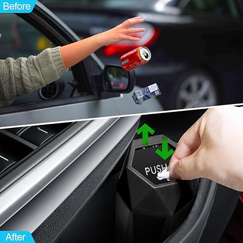 Miniatura 7 de BLAU GRUN Cubo de basura para automóvil con tapa, pequeño cubo de basura portátil a prueba de fugas, diseño de mini diamante, contenedores de basura