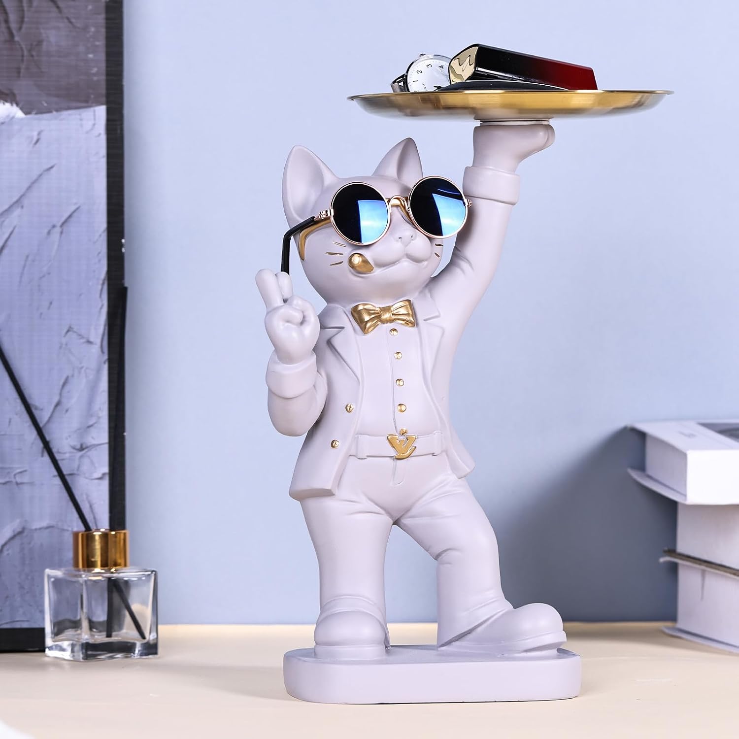 olirum 11.8 Tall Funny Cat Decor Sculpture Candy Dish Cute