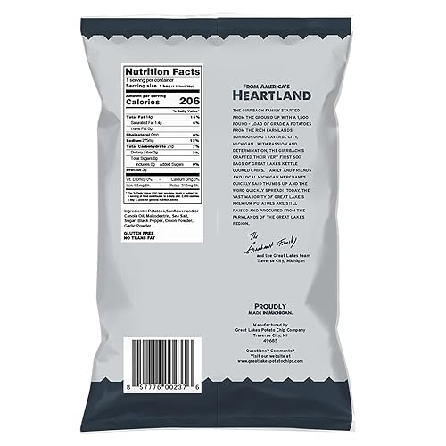 Miniatura 2 de Great Lakes Potato Chip Co. Patatas fritas cocidas con sal marina, pimienta y cebolla, tamaño individual (paquete de 40, bolsas de 1.375 onzas)