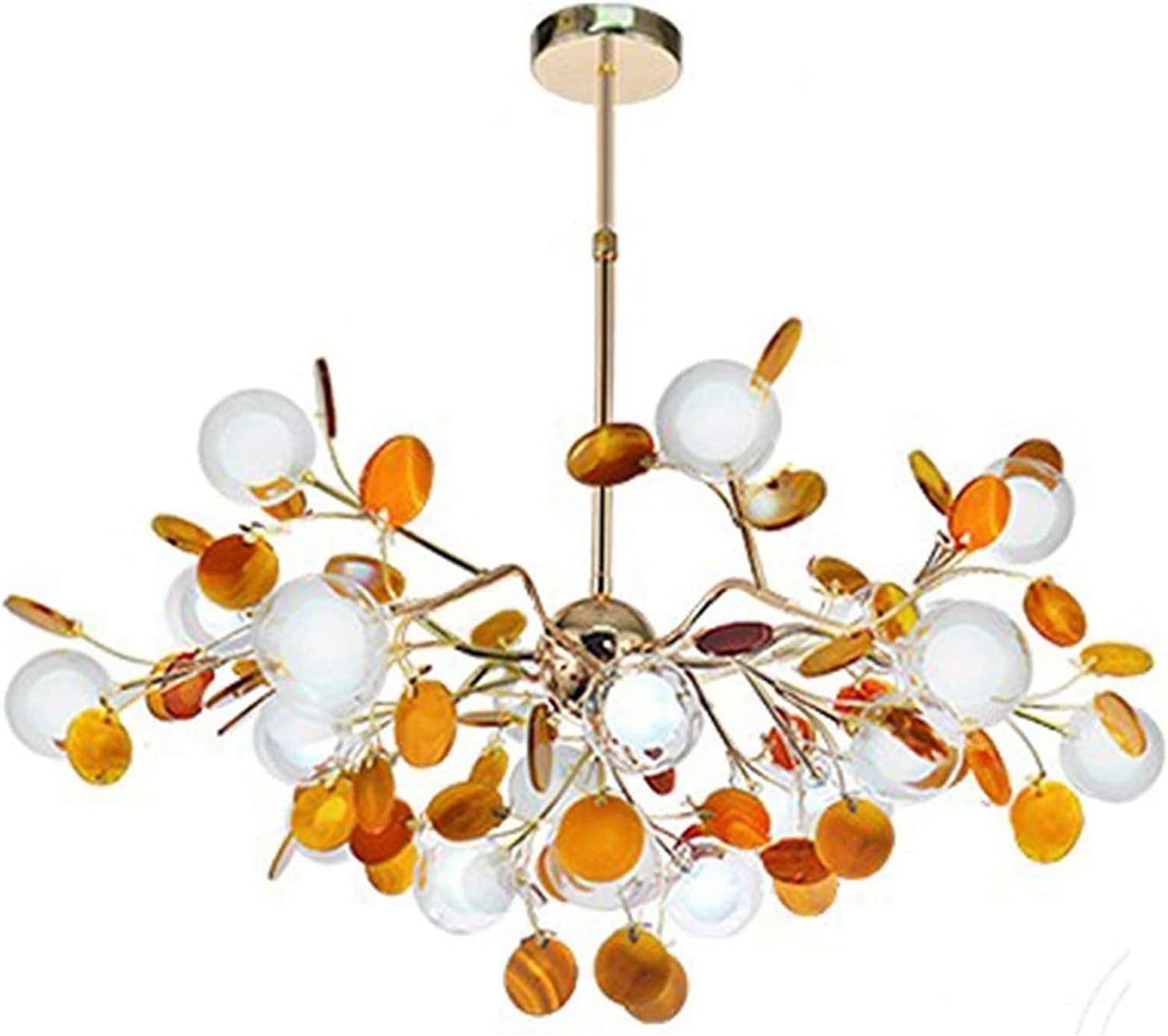Modern Branch Chandelier with Colorful Agate Pendants, G4 LED Ceiling Light Fixture, Mid-Century Style Pendant Lamp for Living Room, Bedroom, Study, Restaurant, or Bar - Red, 27 Lights(Green)