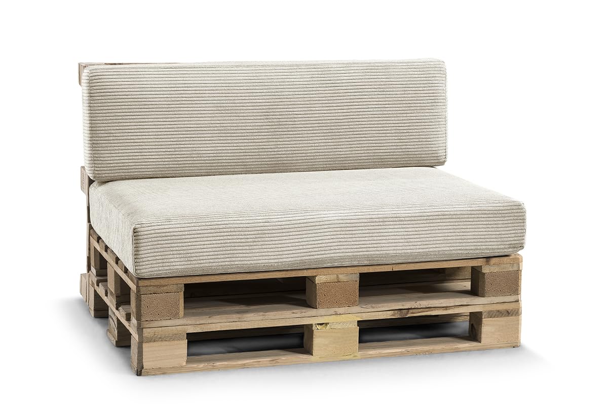 Gutekissen per Pallet, Divano da Giardino - Set Cuscino di Seduta 120x80 + Schienale 120x40, Beige - Molti Colori e Dimensioni PFLA