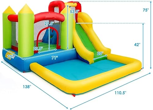 Miniatura 7 de OLAKIDS Tobogán acuático inflable, casa de rebote con tobogán, área de salto, piscina de salpicaduras, pared de escalada, parque acuático de