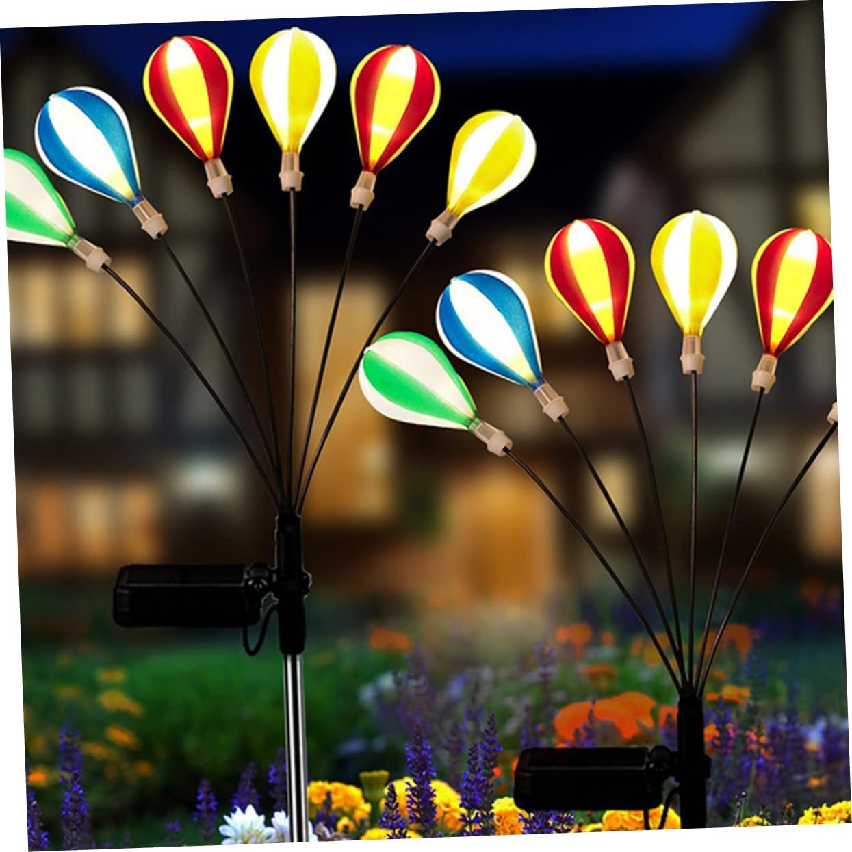 Kisangel 2Pcs Solar Balloon Lights for Outdoor Garden Decor LED Firefly Stake Lights for Pathway Waterproof Solar Powered Lawn Lamps Flickering Effect